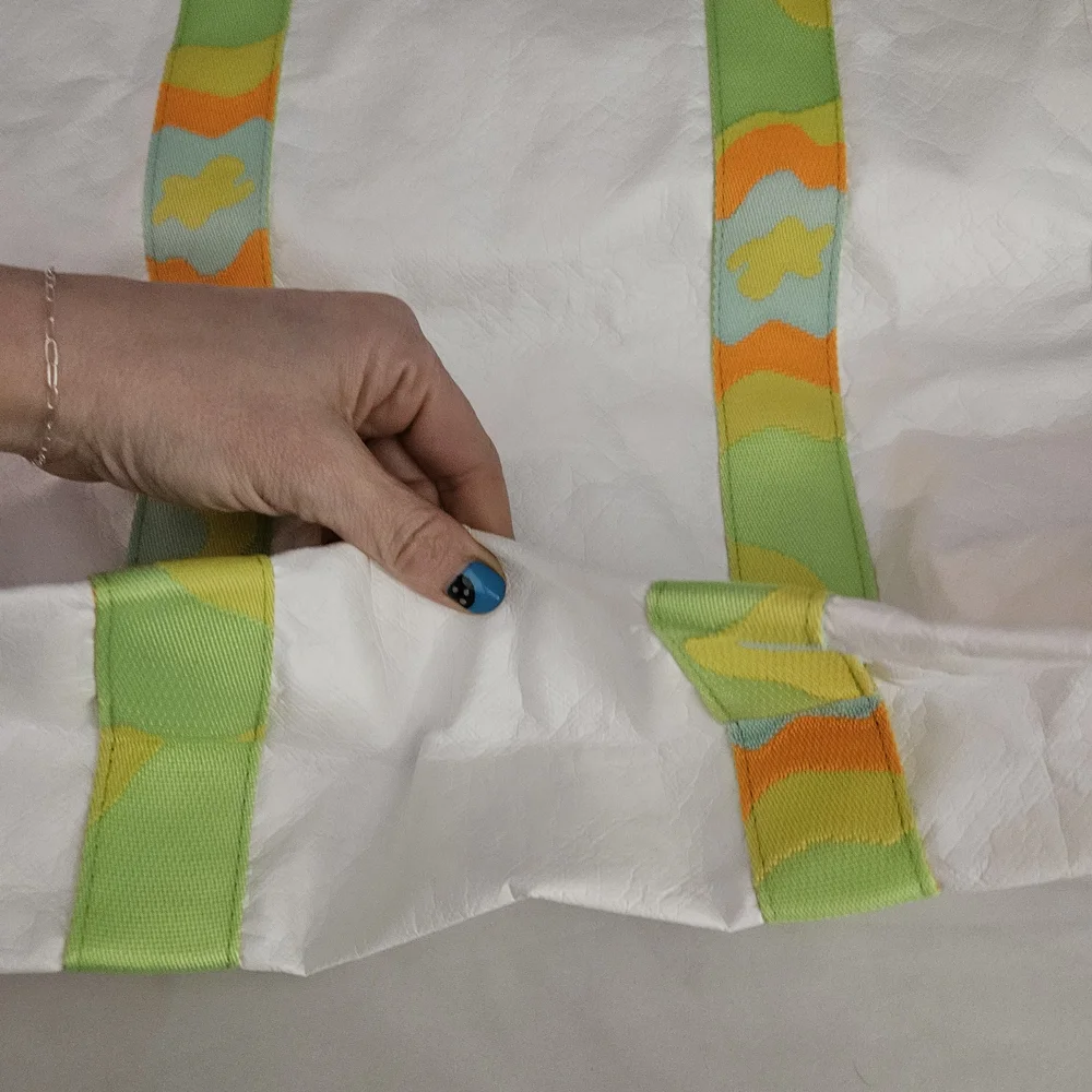 Drunk Elephant White Tote with Lime & Orange Patterned Straps - Picture 5 of 7